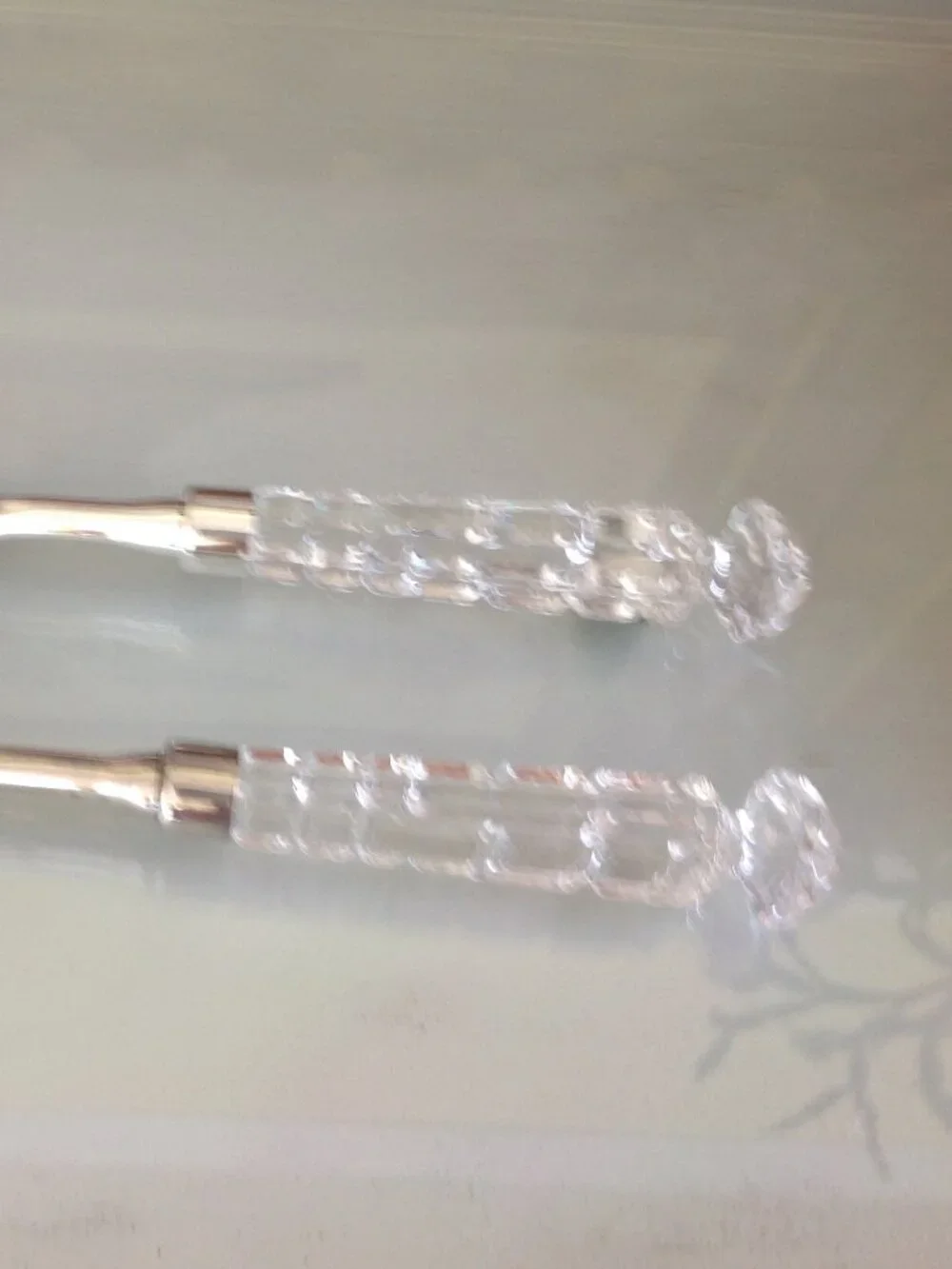 Vintage Shannon Crystal salad serving set with silver plated heads
